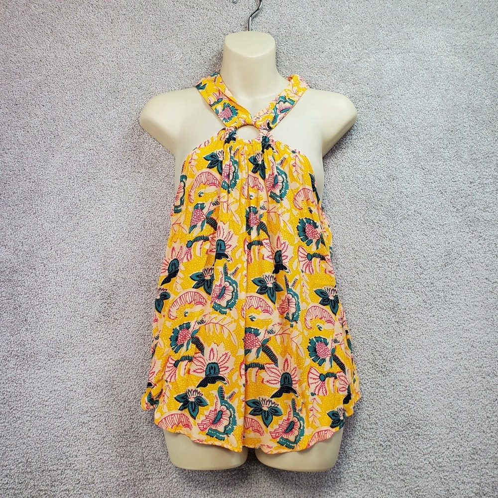 Maeve Anthropologie Mica Halter Top Women‎ Small Yellow Multi Floral Cottagecore